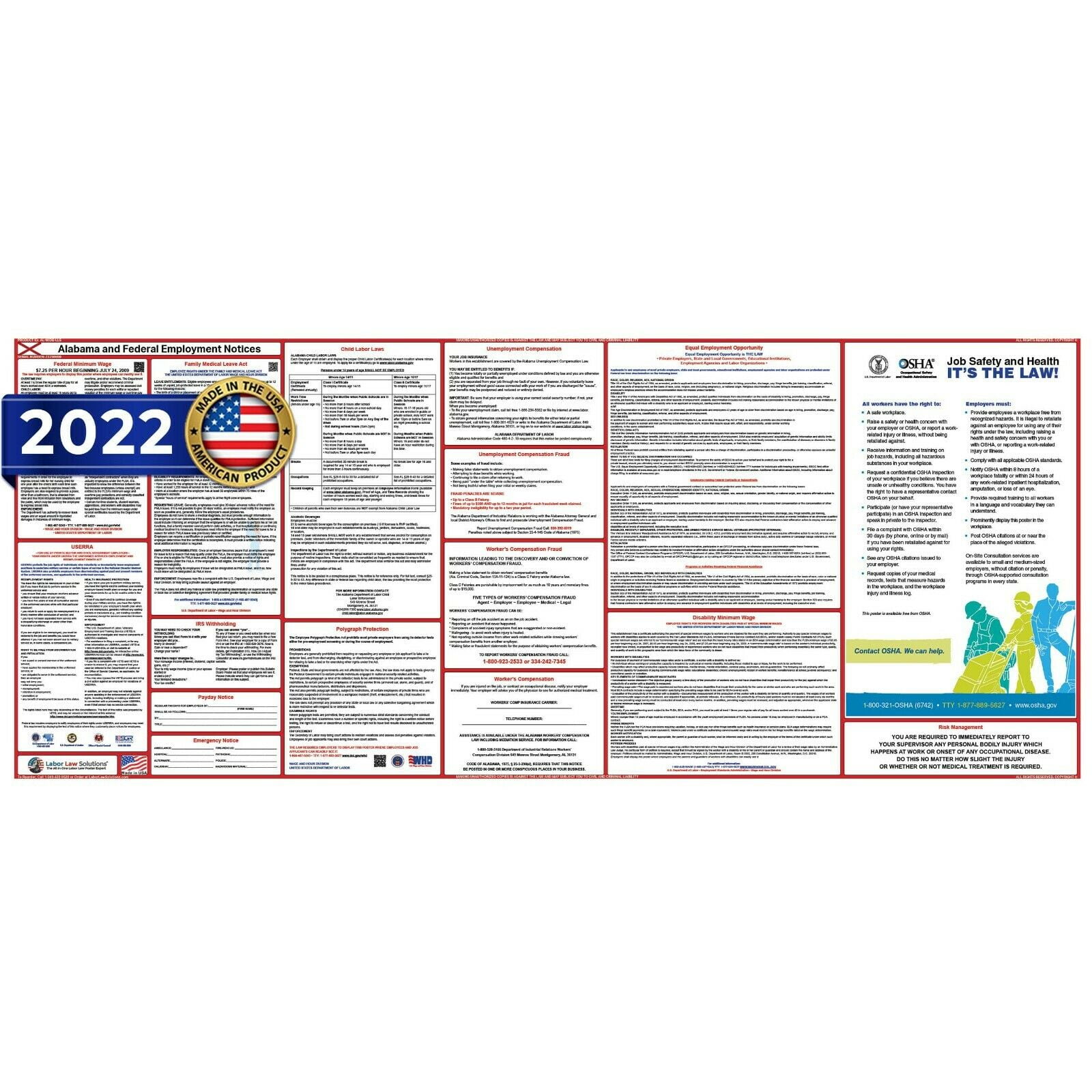 Water Proof Laminated 2019 Pennsylvania State and Federal Labor Law Poster Ultra-Wide Heavy Duty 