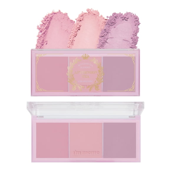 Soy Meme Palette - Colorete de té de la tarde | Blossom Tea Blended Cool Tone Blush para mejillas, rosa suave, melocotón, lavanda, paleta de 3 tonos, rubor en polvo mate para cara y mejillas, 0,4 oz