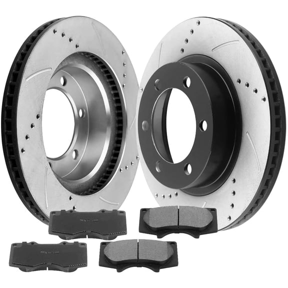 Afa Motors Brake Pads and Rotors E-Coated Slotted and Drilled Design fits for Toyota 4Runner FJ Cruiser Tacoma Including Brake Kit and Ceramic Pads -Front