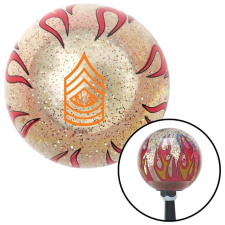 American Shifter Orange Sergeant Major of the Army Clear Flame Metal Flake Shift Knob with M16 x 1.5