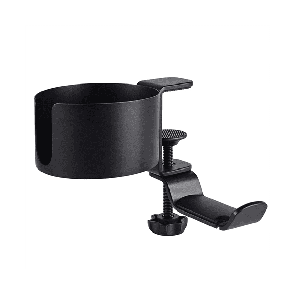 Desk Cup Holder, 2 in 1 Desk Cup Holder with Headphone Hanger, Anti-Spill Cup Holder for Desk or Table Black