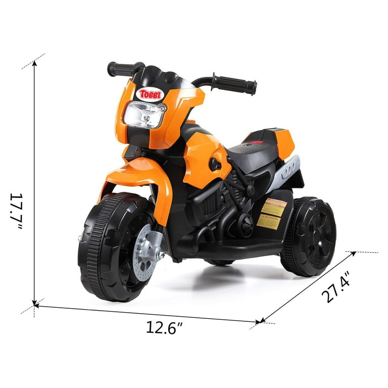 TOBBI 6V Kids Ride on Motorcycle Battery Powered Dirt Bike W 3 Wheels LED Headlights Boys Girls Xmas Gift Orange Walmart