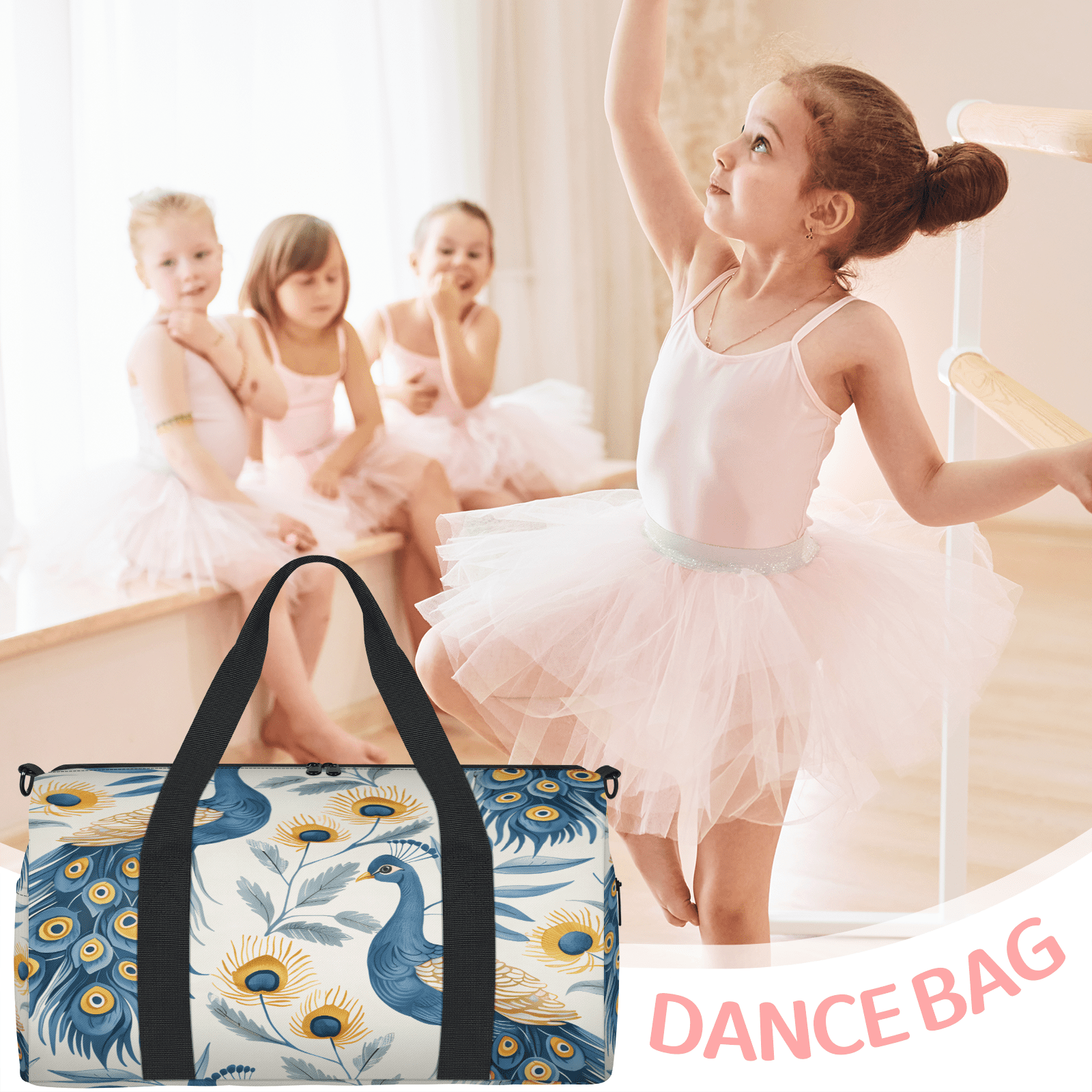 Herdesigns Peacock Travel Duffle Bag Sports Yoga Weekender Overnight Carry on Workout Bags Lightweight Waterproof Gym Tote Bag for Women Blue Bird