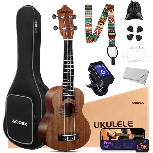 AODSK Ukelele soprano para principiantes Kit para adultos, estudiantes, guitarra Uke hawaiana de iniciación Sapele Ukalalee con bolsa de transporte y (madera de Sapele, soprano)