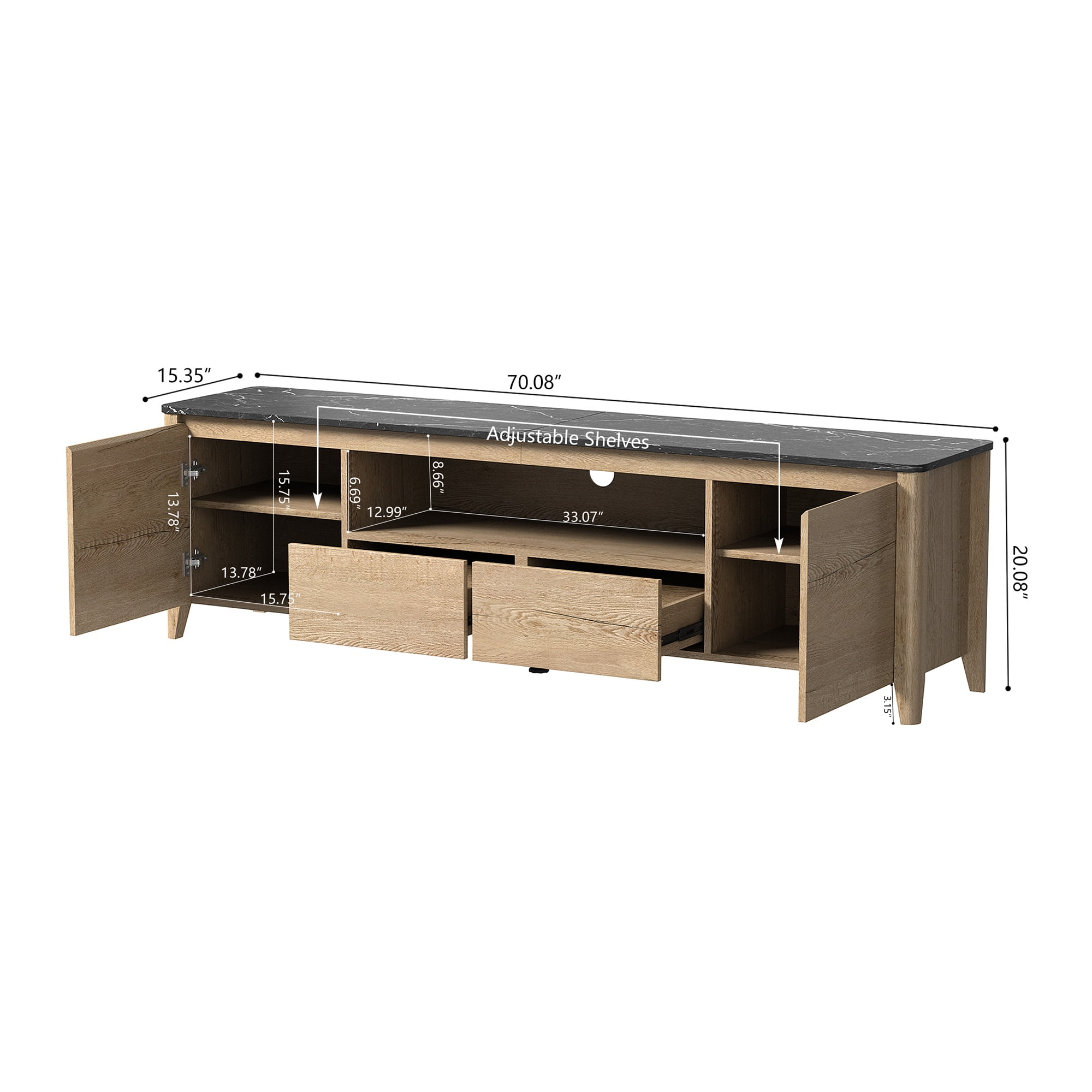 Kadyn Modern TV stand with LED Lights and Storage, TV Console for Up to 80 inch, Entertainment Center, Natural and White