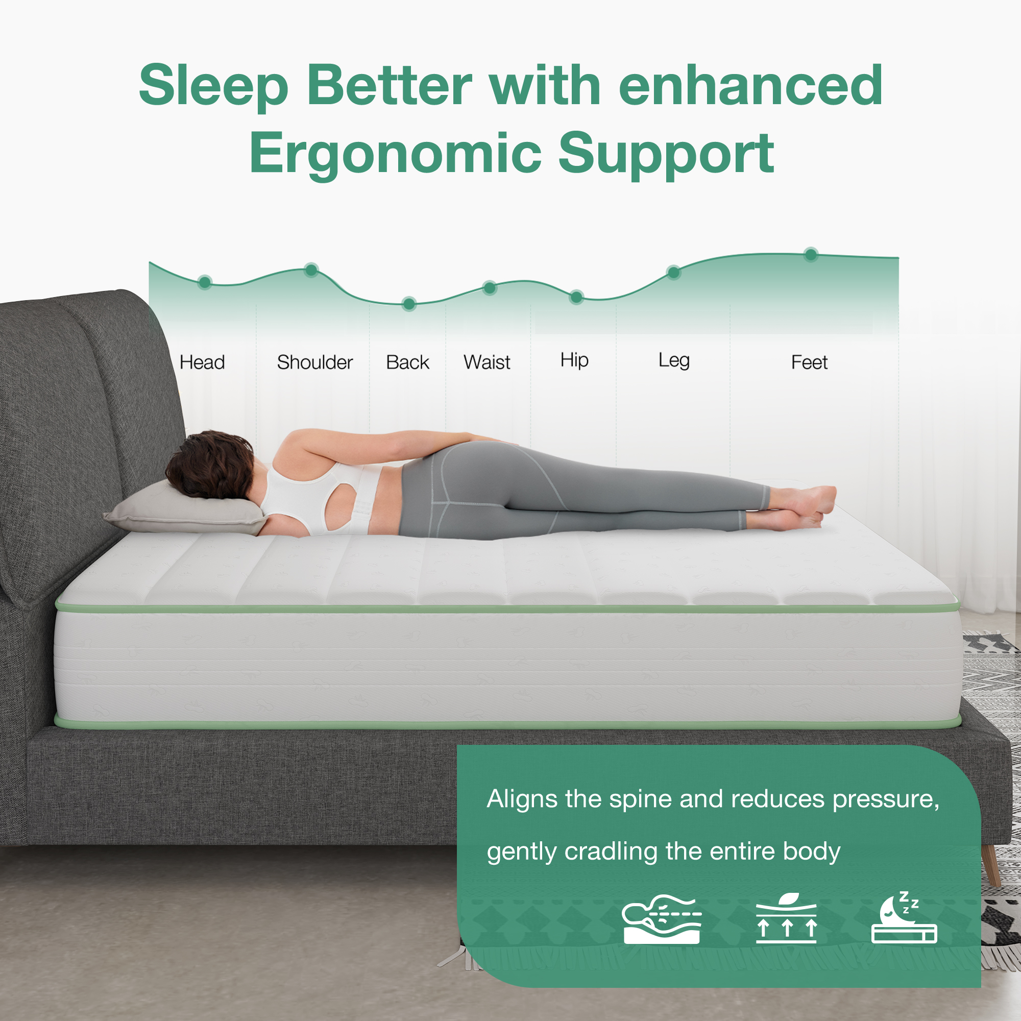 Novilla Snowfall 8 inch Queen Size Mattress in a Box, Hybrid Medium Support Mattresses, Pocket Spring and CertiPUR-US, Pressure Relief & Motion Isolation