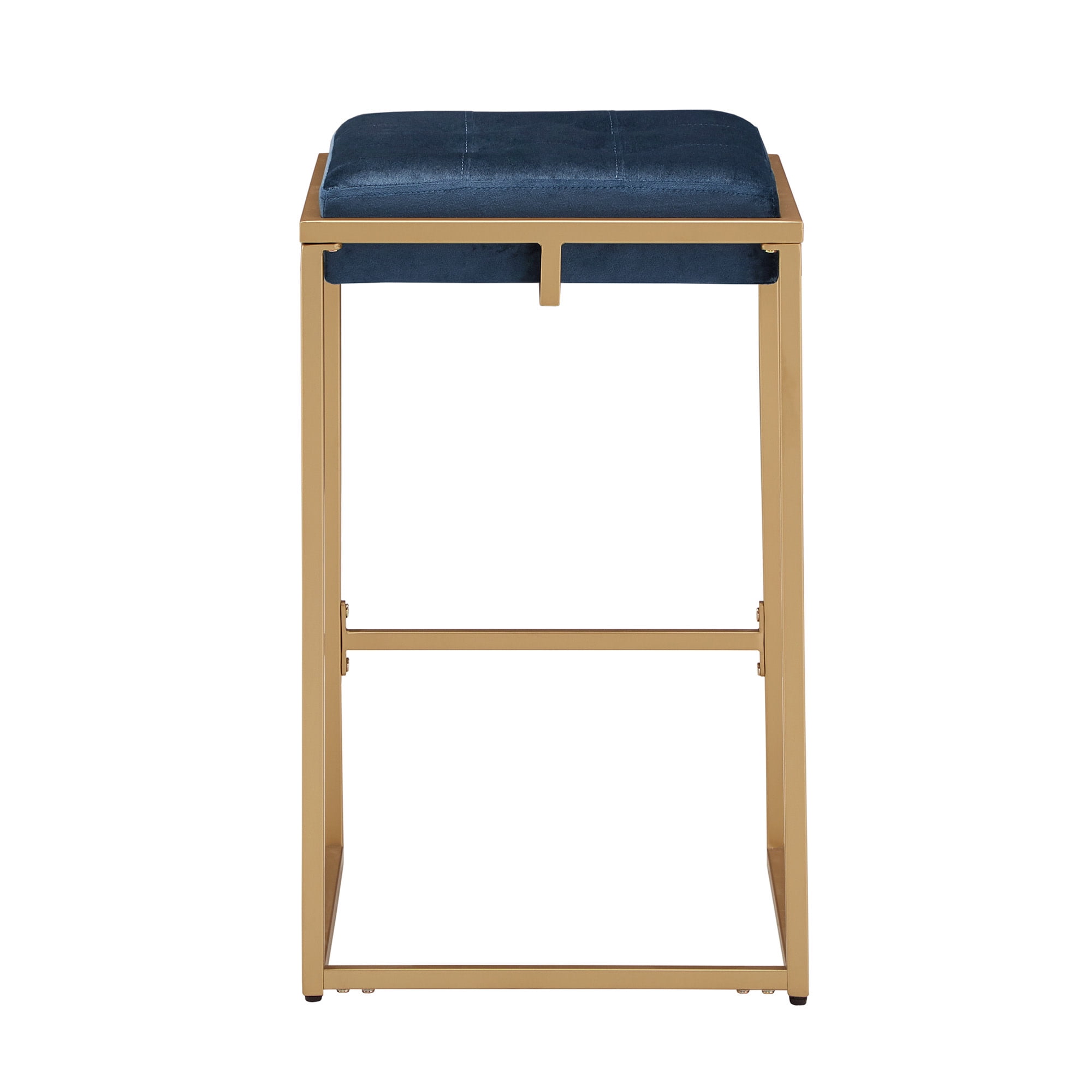 Weston Home Oddie Gold Finish Velvet Button Tufted Counter Stools, Dark Green (Set of 2)