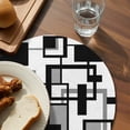 thumbnail image 3 of Black Grey Geometric Round 15 Inch Placemats Set of 4, Modern Abstract Art White HeatResistant Non Slip Place Mats for Dining Table, Wipeable Braided Kitchen Table Mats for Housewarming, 3 of 9
