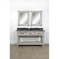 InFurniture WK8460-WK TOP 60 in. Rustic Solid Fir Double Sink Vanity With Limestone Top-No Faucet