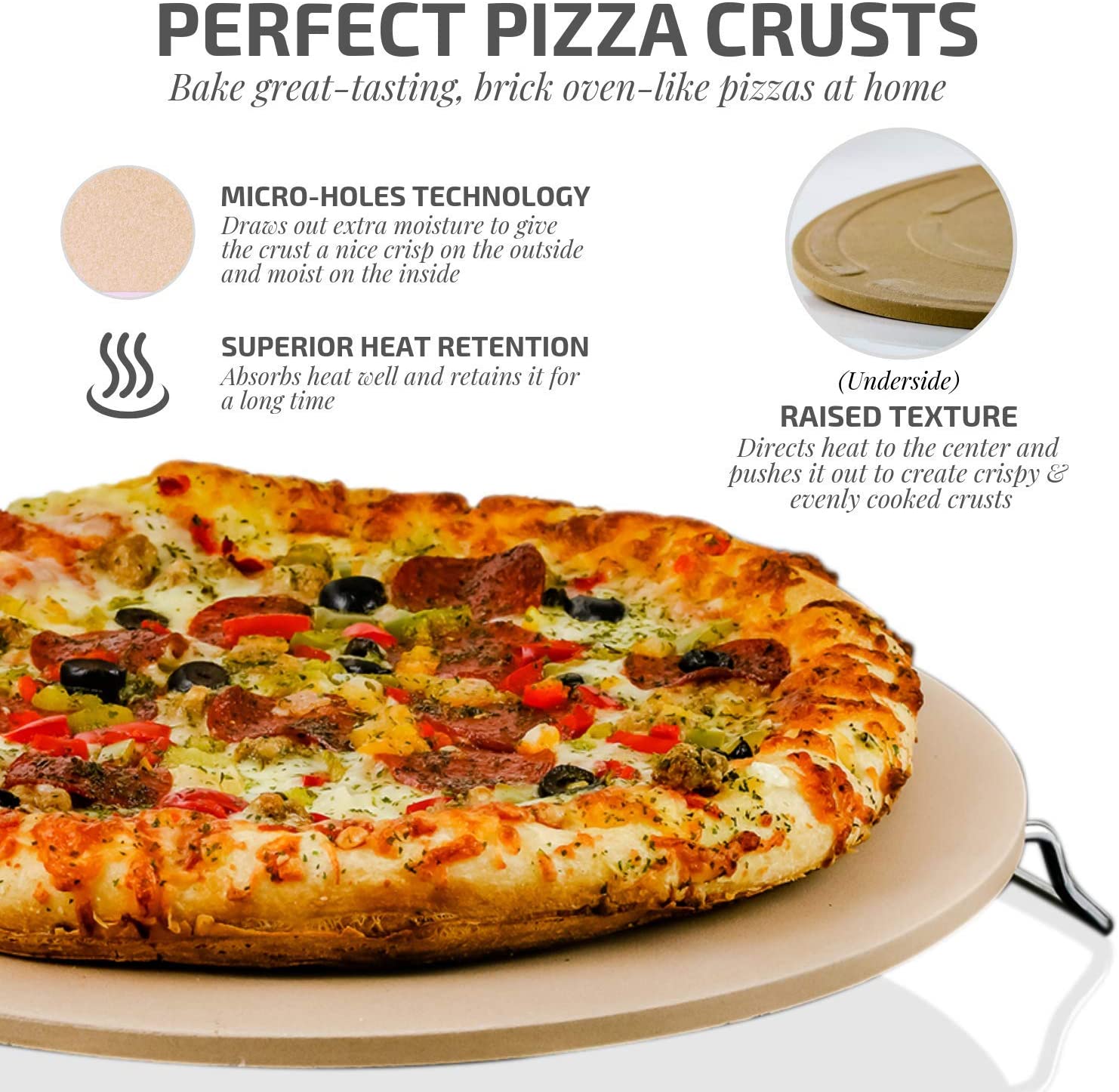 perfk 13 Inch Pizza Grilling Stone Non-stick Baking Slate Stoneware Thermal Resistant Heated Evenly for Bread Desserts