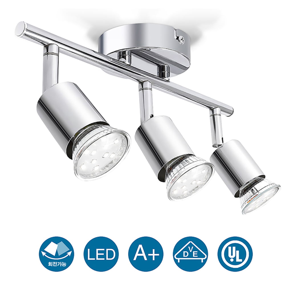 LED Chrome Ceiling Spotlights for Kitchen Rotatable. Warm White Kitchen Lights Ceiling Eye-Care Ceiling Spot Lights Bar for Bedroom 4 x 3 W GU10 Bulbs Included 