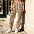 thumbnail image 2 of Women's High Waist Velvet Jogger Sweatpants, Ghalytn Drawstring Elastic Waist Soft Velour Casual Pants with Side Pockets, 2 of 7