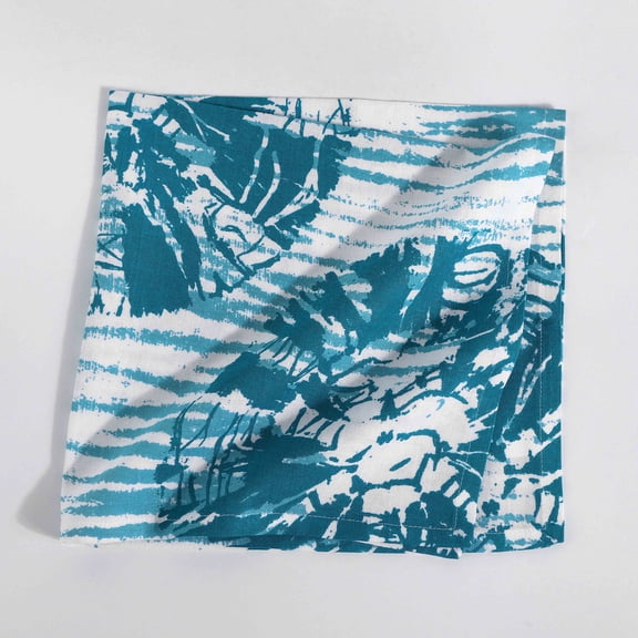 Fingercraft Cloth Napkin, Cotton Linen Blend Printed Table Napkins, Soft and Absorbent Fabric, 12 piece , 20x20In Shibori Teal