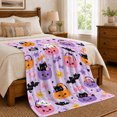 thumbnail image 6 of Whimsical autumn celebration Cats Ghosts Bats Pastel Purple Pattern, Warm Flannel Blanket for Living Room and Bedroom, Playful Pet Portrait Pattern, Cat Lovers autumn celebration Gift, 6 of 7