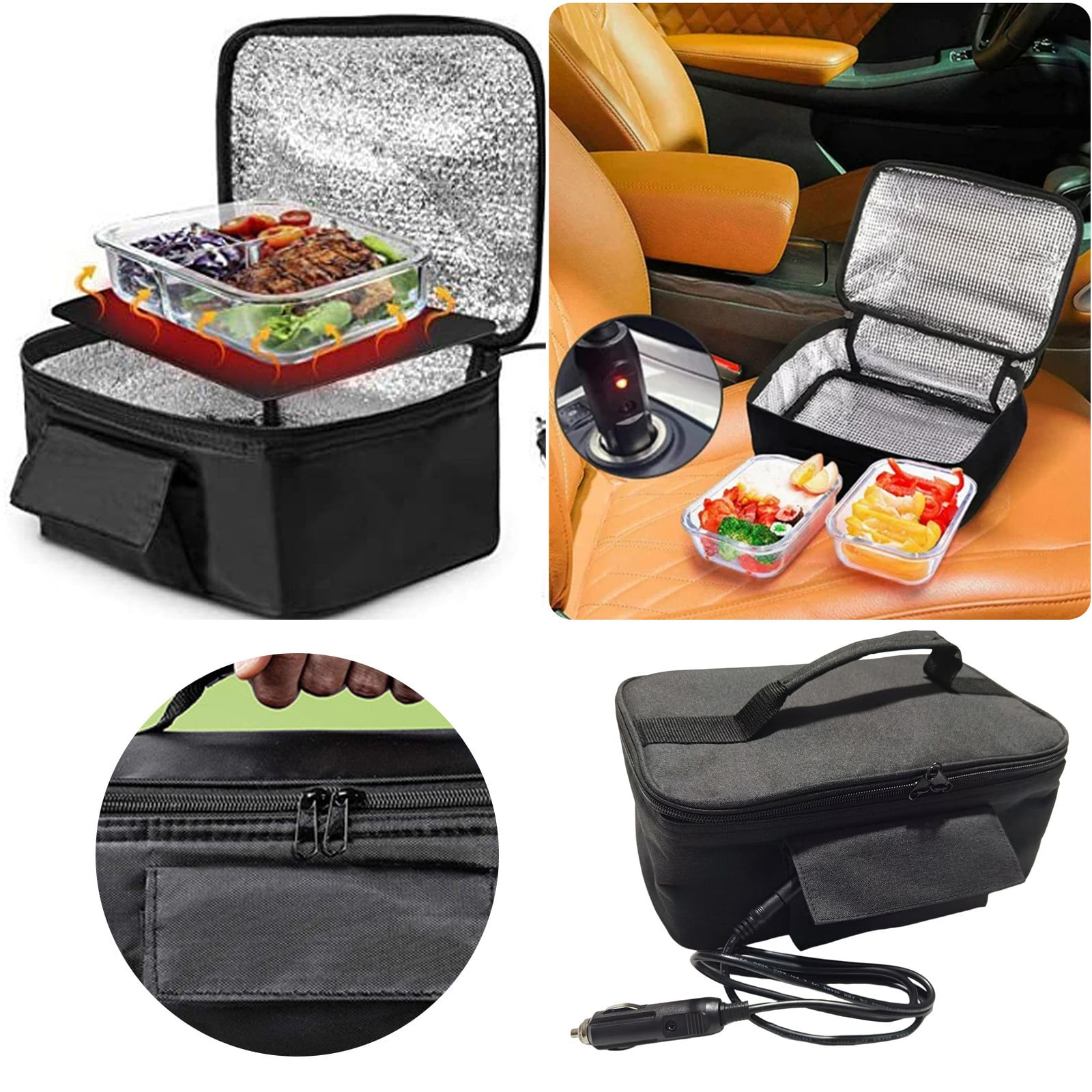 12V Portable Car Food Warmer Mini Oven Microwave Self Heating Lunch Bag Electric Food Warmer Lunch Box For Meals Reheating & Food Cooking (Black) Light Interior Interior Vehicle Lights
