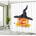 thumbnail image 5 of Ambesonne Halloween Shower Curtain, Carved Pumpkin Witch Hat, 69"Wx84"L, Marigold White Dark Grey, 5 of 5