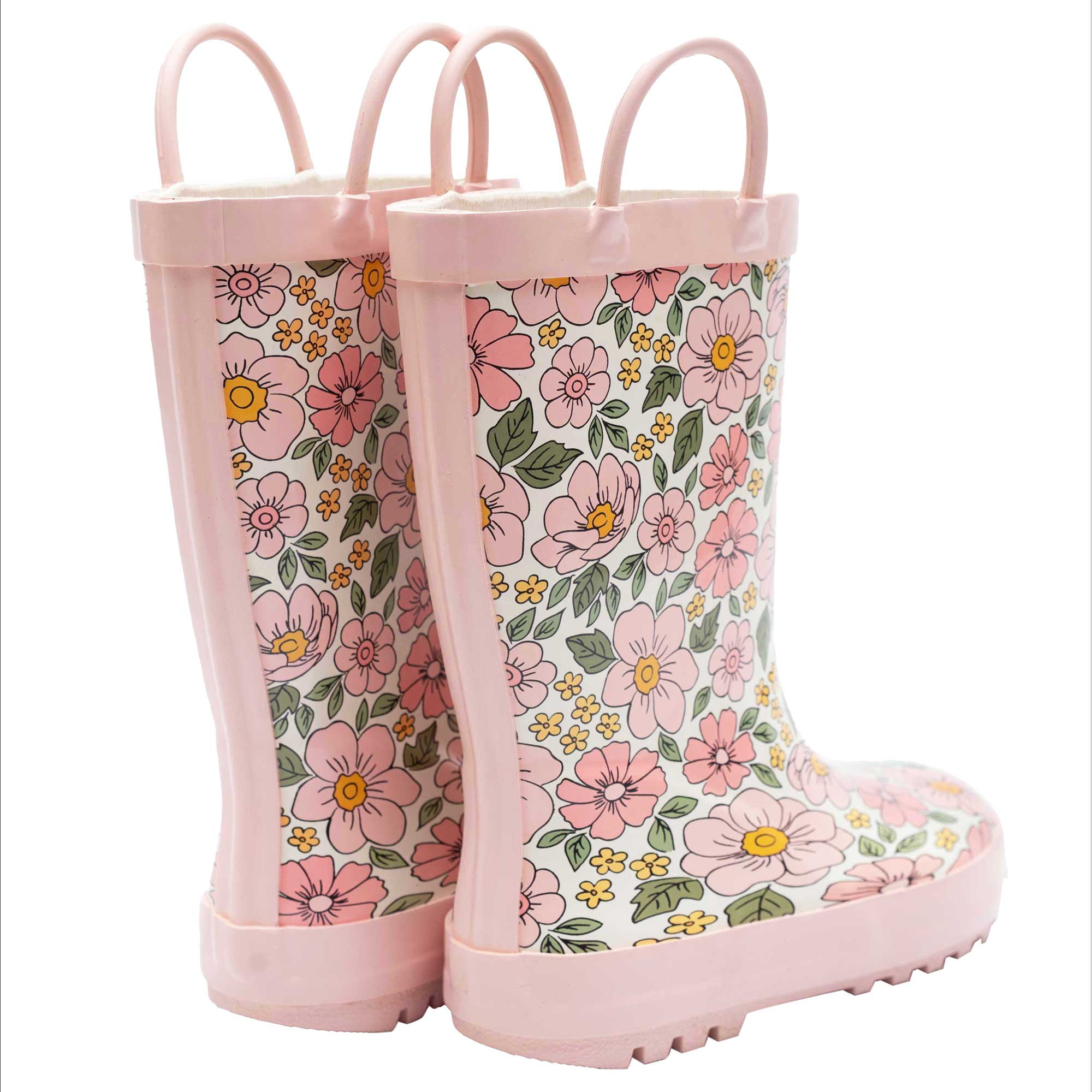 Hudson Baby Girl Rain Boots, Pink Yellow Pretty Floral, 12 Toddler