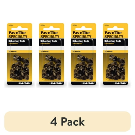 (4 pack) Fas-n-tite Upholstery Nails, Steel, Bright Finish, Antique Brass, 25 pack