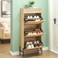 thumbnail image 2 of Qinaqin Organizador de Almacenamiento Natural Rattan 3 Vuelco Puerta Shoe Gabinete Moderno Rack con Cajón y 3-Tier Ajustable Shelves Freestanding para Entryway Oak, 2 of 7