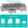 thumbnail image 5 of 6-Piece Outdoor Patio Furniture Set, PE Wicker Rattan Sectional Sofa Conversation Set with Tempered Glass Table & Thick Cushions - All-Weather Garden, Backyard Furniture,Grey, 5 of 8