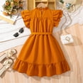 thumbnail image 4 of Robe Princesse à Manches Volantées pour Filles Couleur Unie Robe de Fête d'Anniversaire Col Carré Taille Haute Robes Tutu, 4 of 9