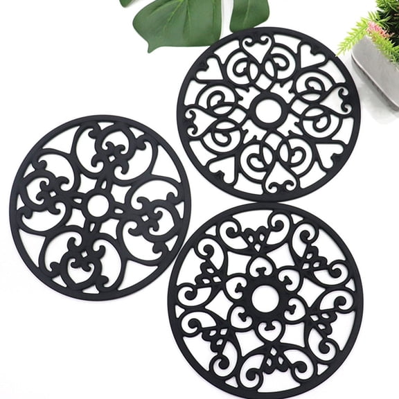 Xiyztok 3 Pcs Silicone Trivet Mat Heat Resistant Pads Hot Dishes Pots Pans Teapot Table Pad Black