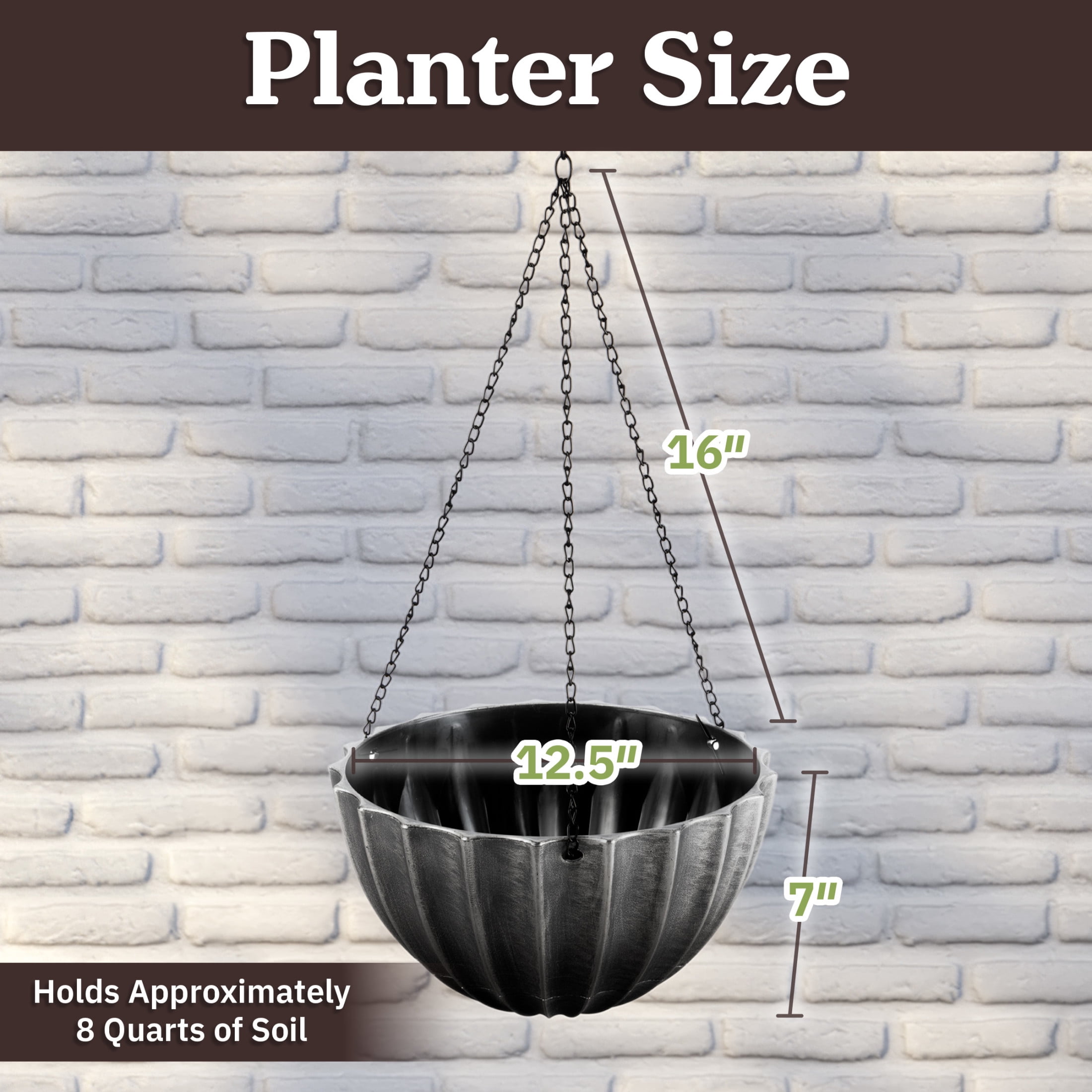 Pure Garden 12.5in Durable Plastic Hanging Planter 2-Pack with Drainage Reservoir, Gray