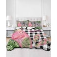 thumbnail image 2 of Twin Quilt Bedding Set, Summer Flamingo Reversible Summer Quilt 3 Pieces, Tropical Plants Botanical Floral Black Plaid Lightweight Bedspreads Coverlets with 2 Pillow Shams for All Seasons, 2 of 5