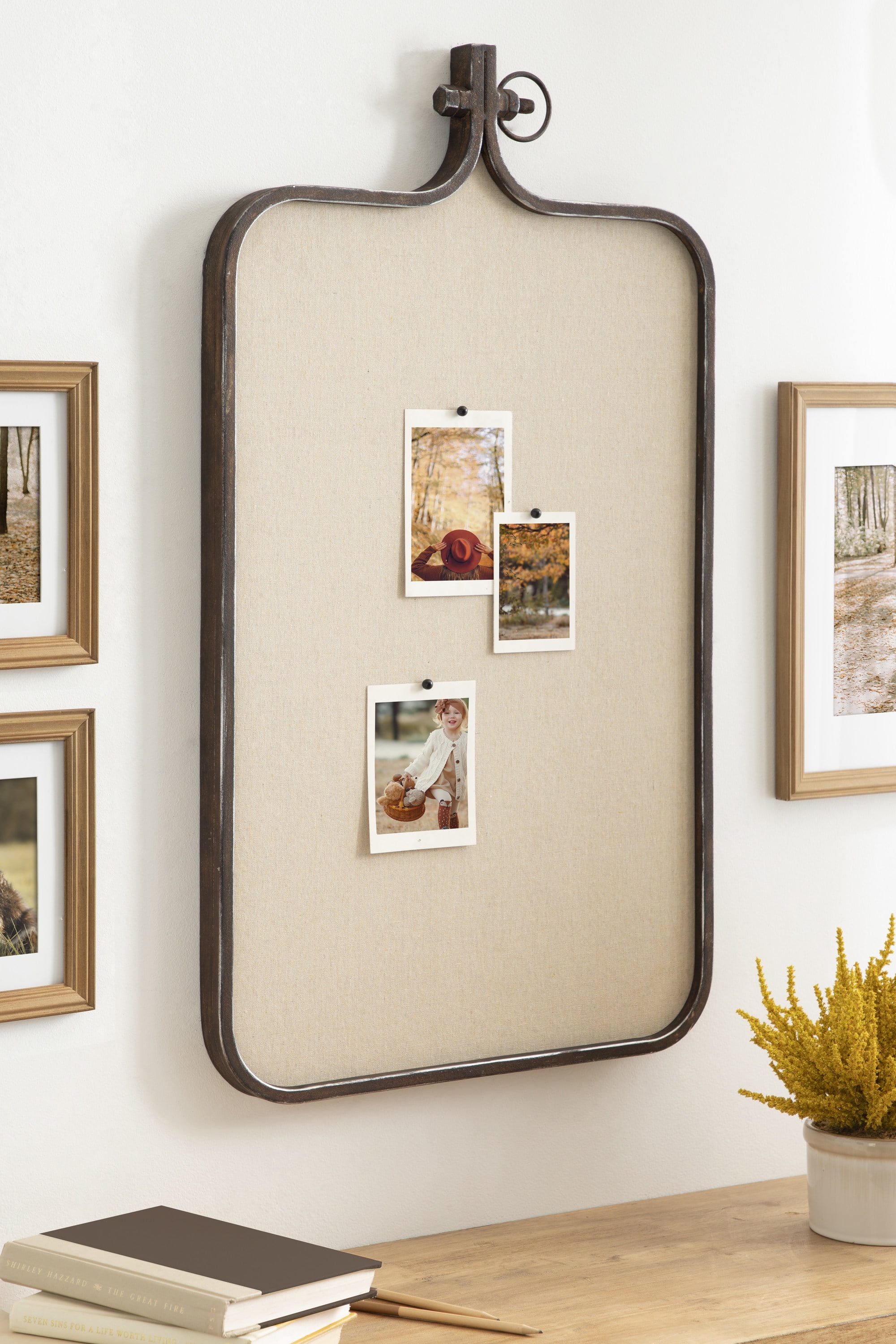 Kate and Laurel Yitro Modern Farmhouse Metal Rectangle Decorative Pinboard, 20 x 35, Rustic Bronze, Industrial Rectangular Bulletin Board with Unique Ornamental Crown