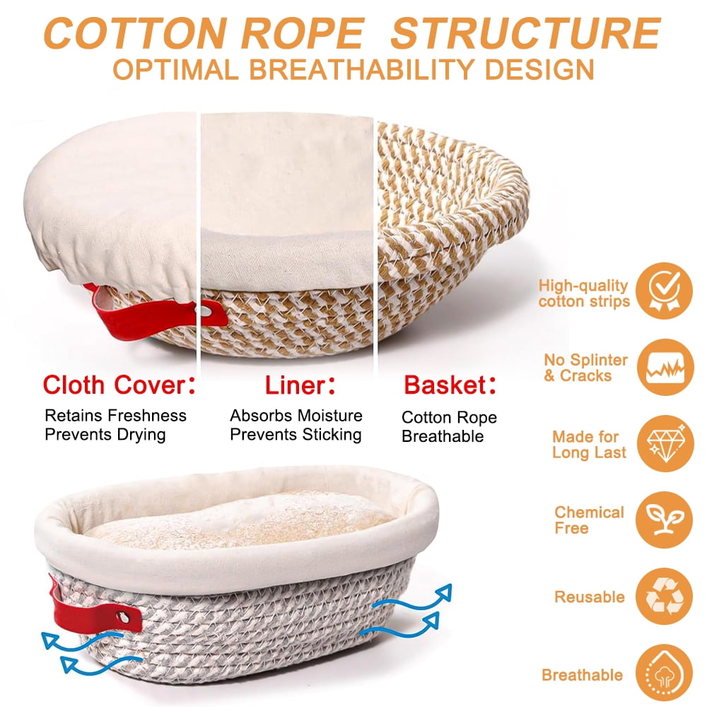 Cotton Rope Bread Proofing Baskets with Liners & Covers