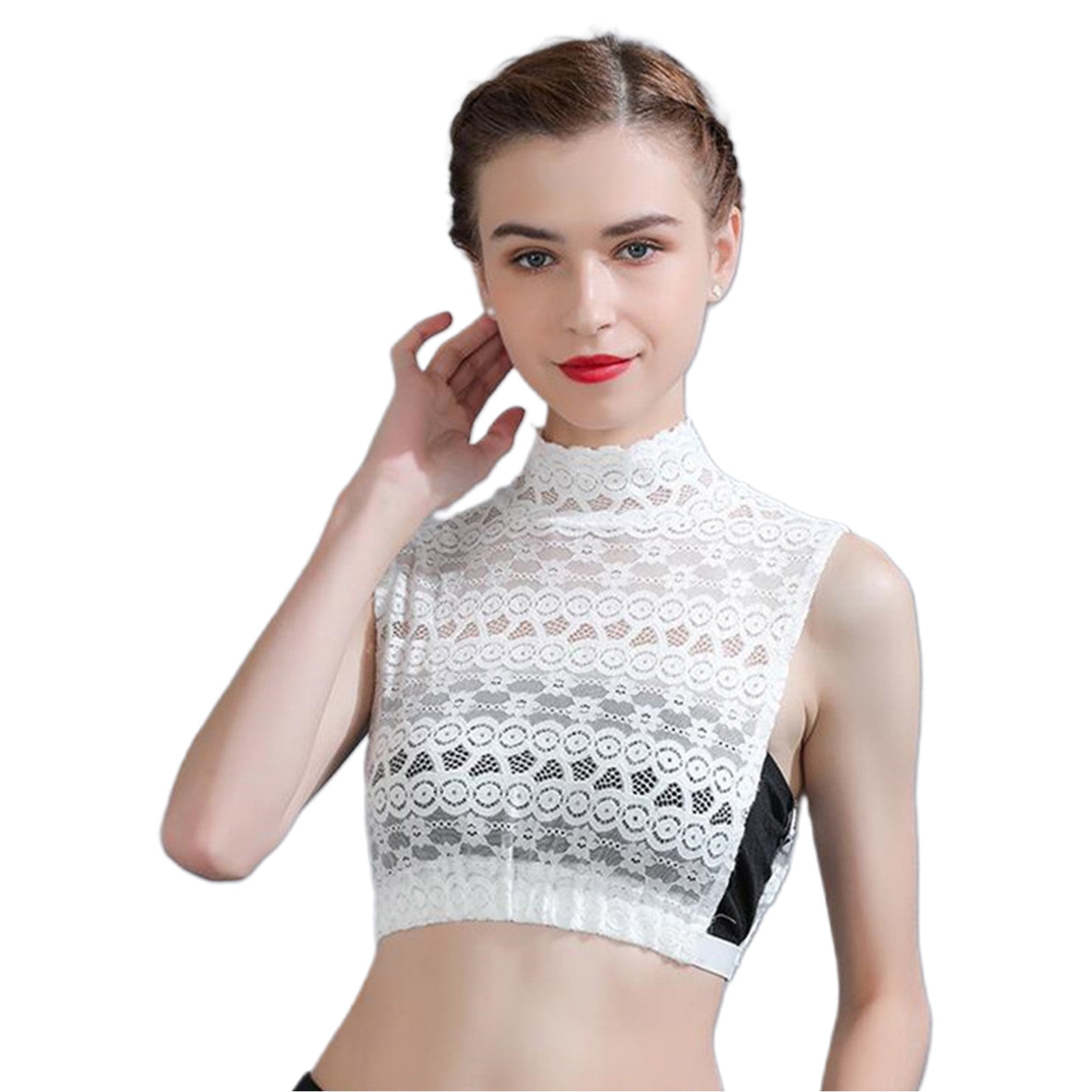 Women Floral Lace Mock Neck Detachable Collar Dickey Mesh Pullover Half