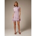 thumbnail image 3 of Lilac Purple Cap Sleeve Mock Neck Mini Dress With Lace Trim Hem Bodycon Party Wedding Guest Dress, 3 of 5