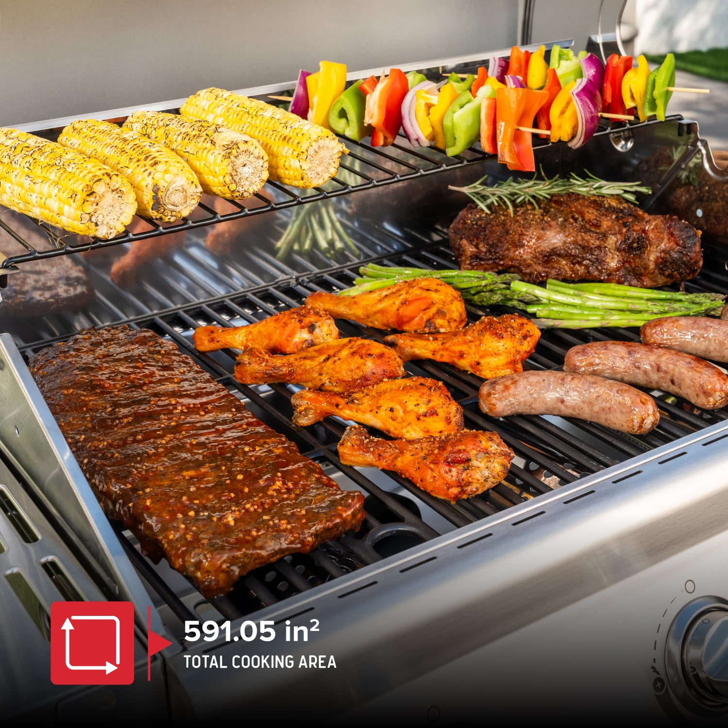 Nexgrill 3-Burner Stainless Steel Propane Gas Grill with Side Tables, 40,500 BTUs, 4 Wheel Transport, 591 SQ. IN. Cooking Space, Outdoor Kitchen Grill for BBQs, Patios, and More - 720-0830MN