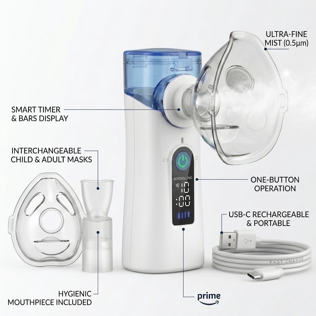AJZIOJIRO Portable Humidifier Handheld Steam Inhaler USB-C Rechargeable Travel Device
