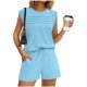 thumbnail image 4 of Mujeres de Color Sólido Manga Corta Delantera Plisada Cuello Redondo Y Pantalones Cortos para Yoga, Correr, Entrenamiento, Fitness Y Uso Diario, 4 of 8