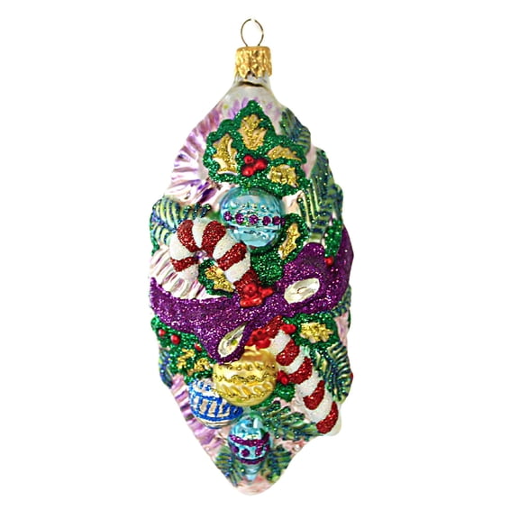 Larry Fraga Designs Victorian Christmas - 1 Ornament 5.75 Inch, Glass - Ornament Holly Ivy Candy Cane 5913B