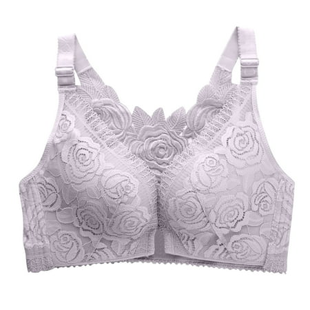 YWDJ Sleep Bras for Women Plus Size Front Closure Push up No Underwire Comfort Straps Support Lace Bralette Breathable Soft Bra for All Shapes Sagging Breasts Gray 40