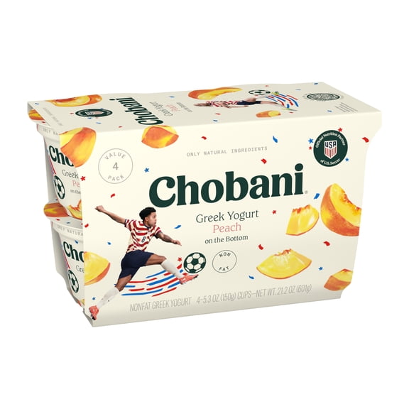 Chobani Non-Fat Greek Yogurt Peach On The Bottom 5.3 oz 4PK