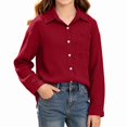 thumbnail image 2 of DJDLJWCJ Big Girls Button Up Shirt Solid Color Loose Fit Long Sleeve Shirts Loose Fit Casual Shirts with Pocket Wine Size 11, 2 of 9