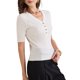 thumbnail image 4 of INSPIRAR CHIC Blusas de Mujer de Punto Acanalado con Cuello en V y Botones de Manga Corta L Blanca, 4 of 6