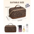 thumbnail image 2 of Leopard Print Travel Makeup Bag Cosmetic Bag Toiletry Bag for Women, Wide Open Organizer Pouch with Divider Handle Portable Quilted Open Flat, Brown, 2 of 7