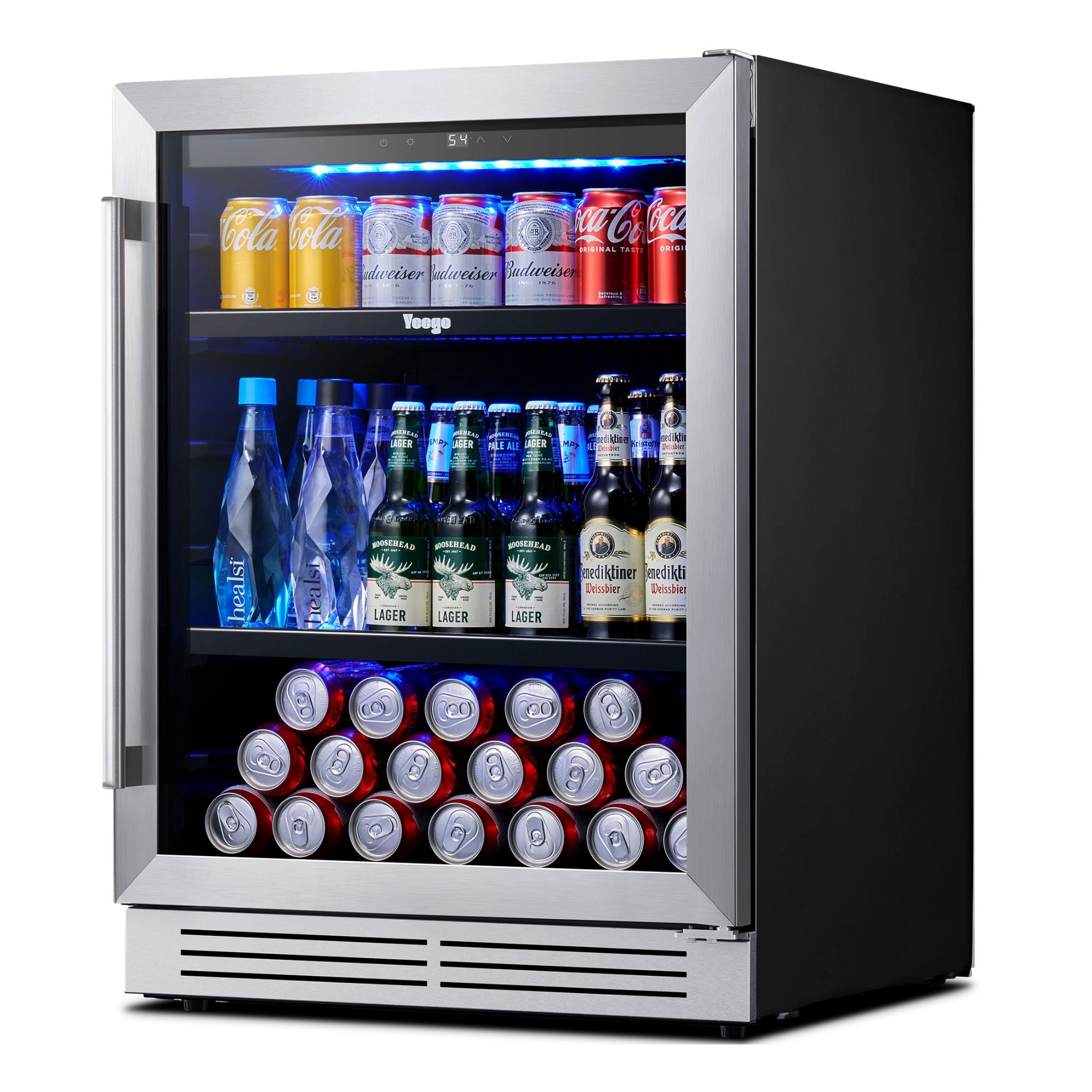 Yeego 24 Inch 180 Cans Beverage Refrigerator Cooler, Double Layer Glass Door, Built-in/Freestanding for Beer Soda Water, Right Hinge