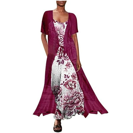 

Fashion Summer Dresses For Women 2022 Casual Short Sleeve Loose Shawl Two-Piece Camies Dress