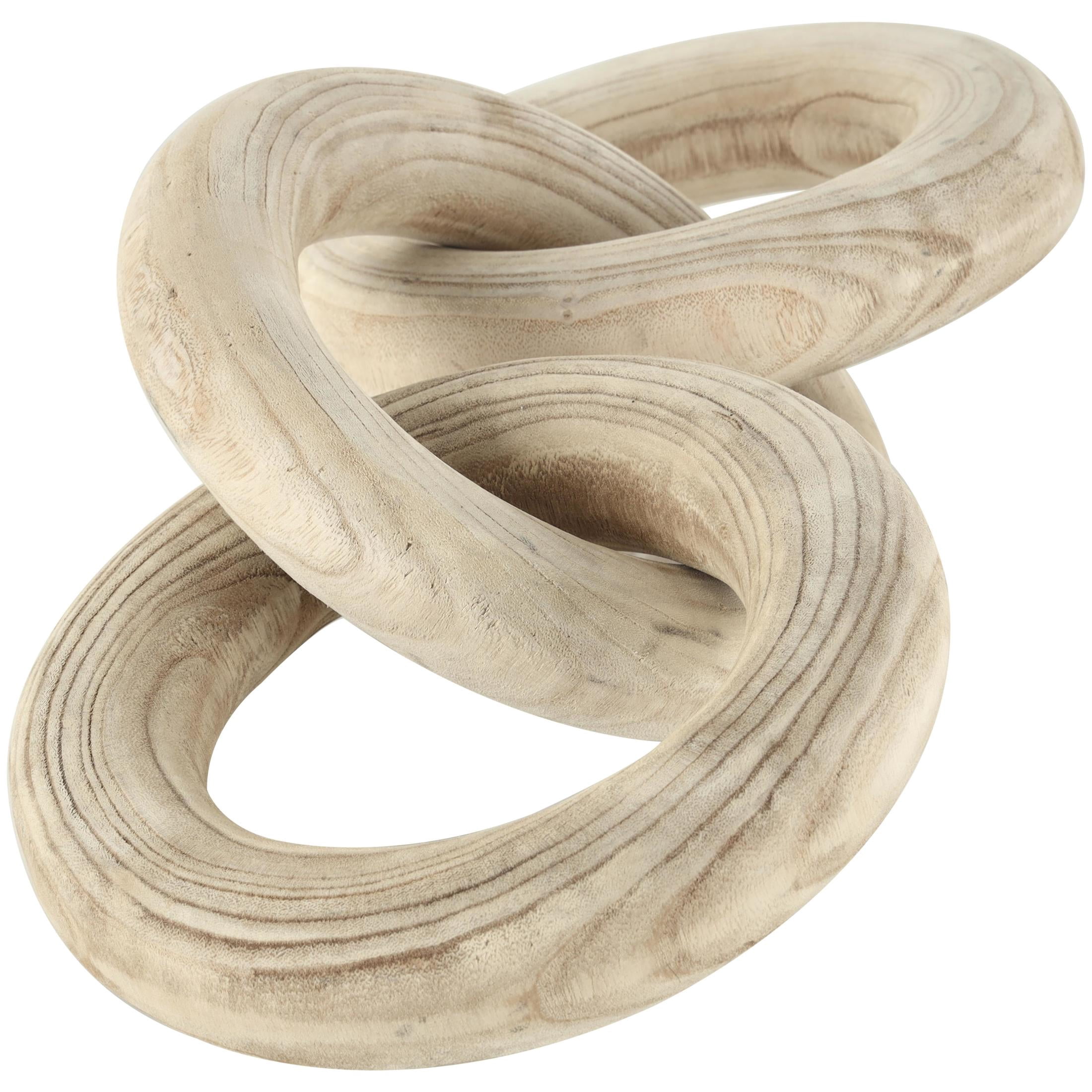 20" x 5" Cream Wood 3 Link Chain Sculpture with Natural Wood Grain, by DecMode