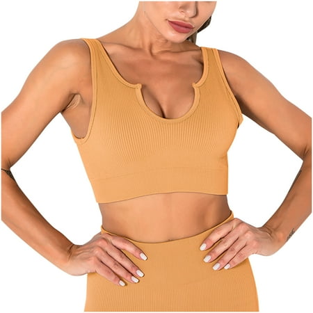 Mrat Clearance Adhesive Bras Clearance Women s Solid Back Seamless Shockproof Yoga Running Fitness Sports Bra Built in Bra Tops for Women L_26 Orange L