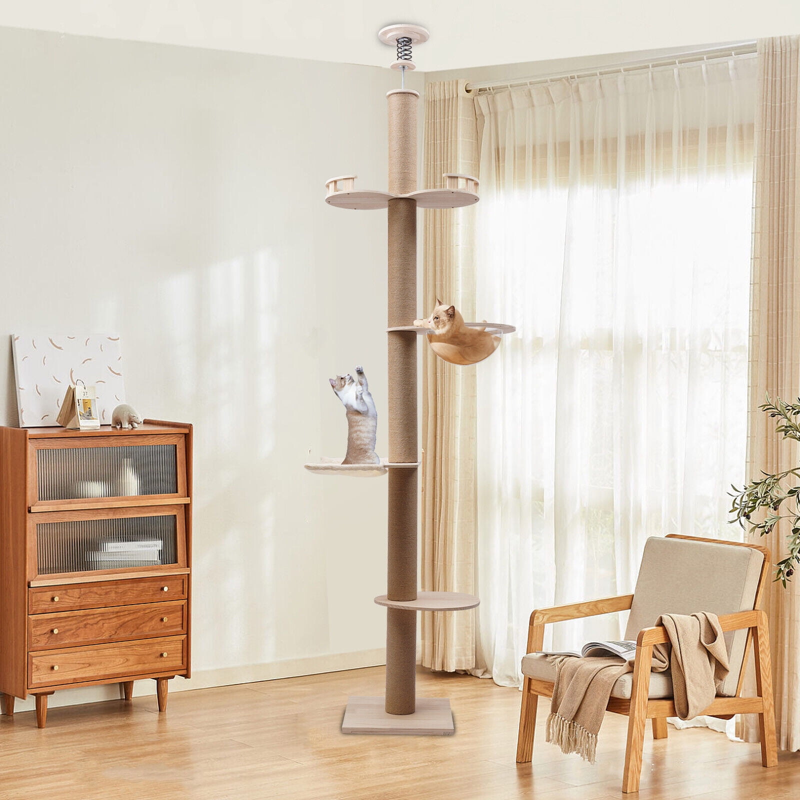 4 Tiers Cat Tree Climbing Tower W/ Scratching Post Space Capsule Hammock Free-Standing