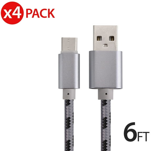 4x 6FT USB Type C Cable Fast Charging Cable USB-C Type-C 3.1 Data Sync Charger Cable Cord For Samsung Galaxy S9 S9  Galaxy S8 S8 Plus Nexus 5X 6P OnePlus 2 3 LG G5 G6 V20 HTC M10 Google Pixel XL