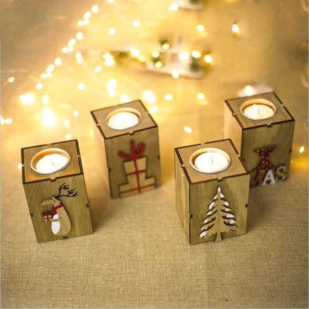 Christmas Mini Candlestick Crafts Christmas Square Wood Candlestick