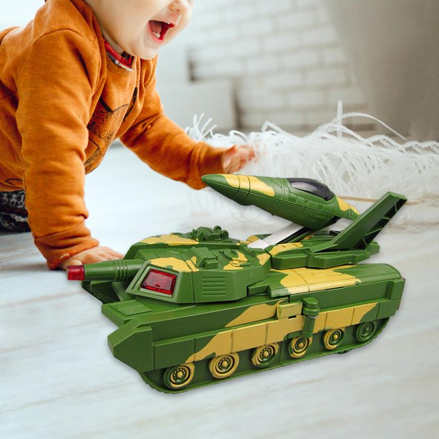 Tanque eléctrico fundido a presión, vehículos de simulación, vehículo de juguete, tanque de transporte, avión, deformación automática, tanque de Hugo Transformar juguetes de tanque