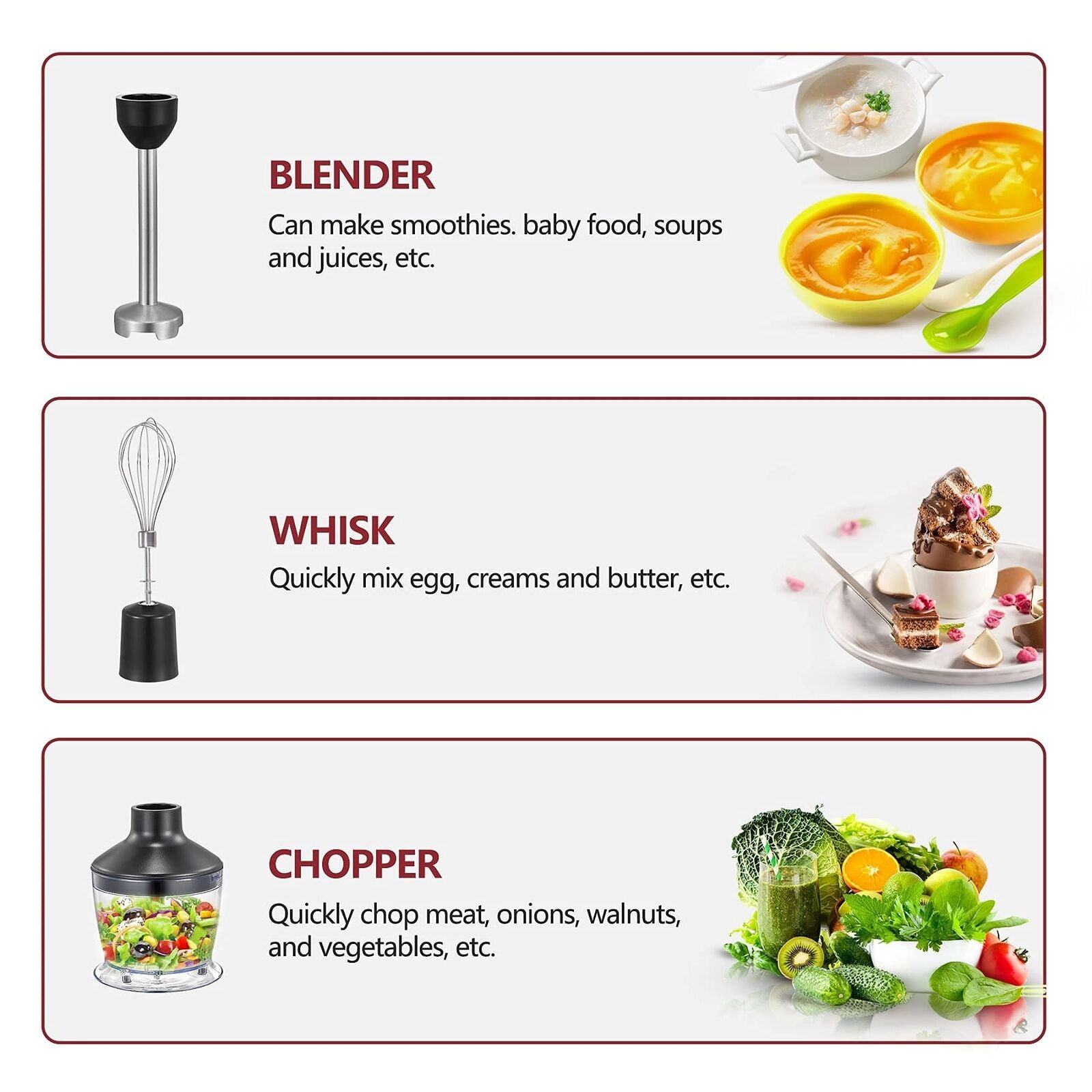 FKN Immersion Blender Handheld with 4 Interchangeable Blades,8-in-1 Hand  Blender Electric with 8 Speed and Turbo Mode,Handheld Blender Stick with  800W